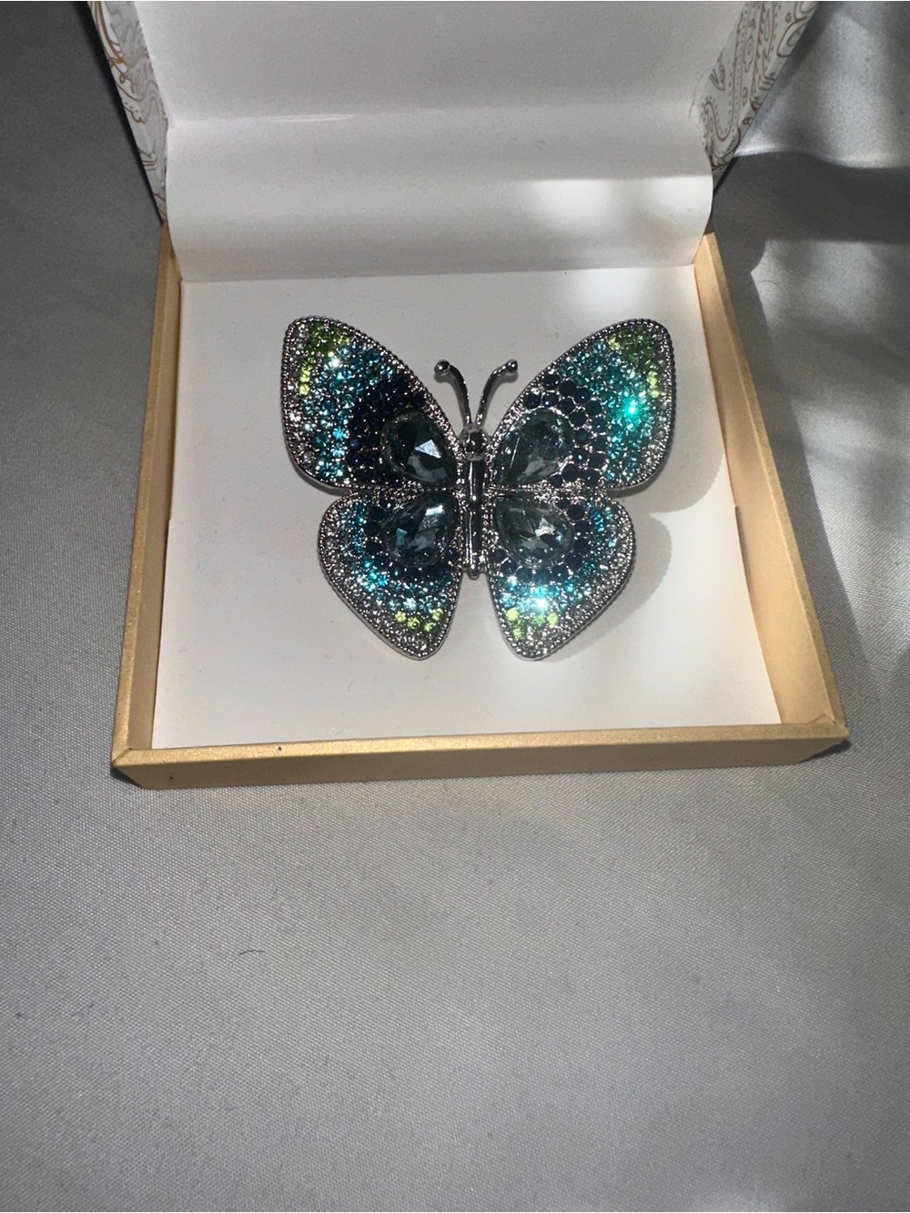 Charter Club Teal and Silver Butterfly Brooch